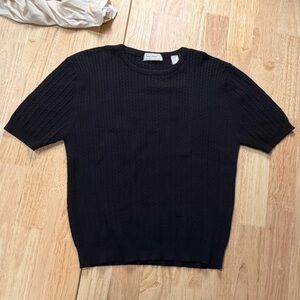 Women's Lord & Taylor Black Short Sleeve Cashmere Shirt Top L